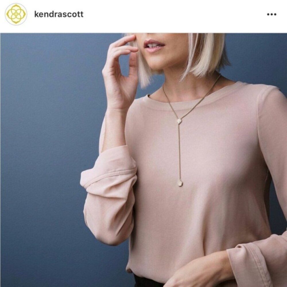 NWT Kendra Scott "Tomon" lariat Necklace in rose gold metal w/ dichroic glass! - Picture 13 of 13